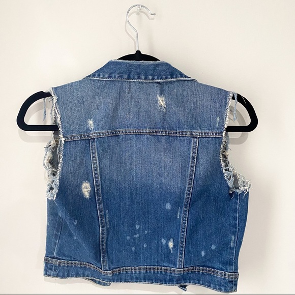 Zara Cropped Denim Distressed Studded Vest - Picture 3 of 3